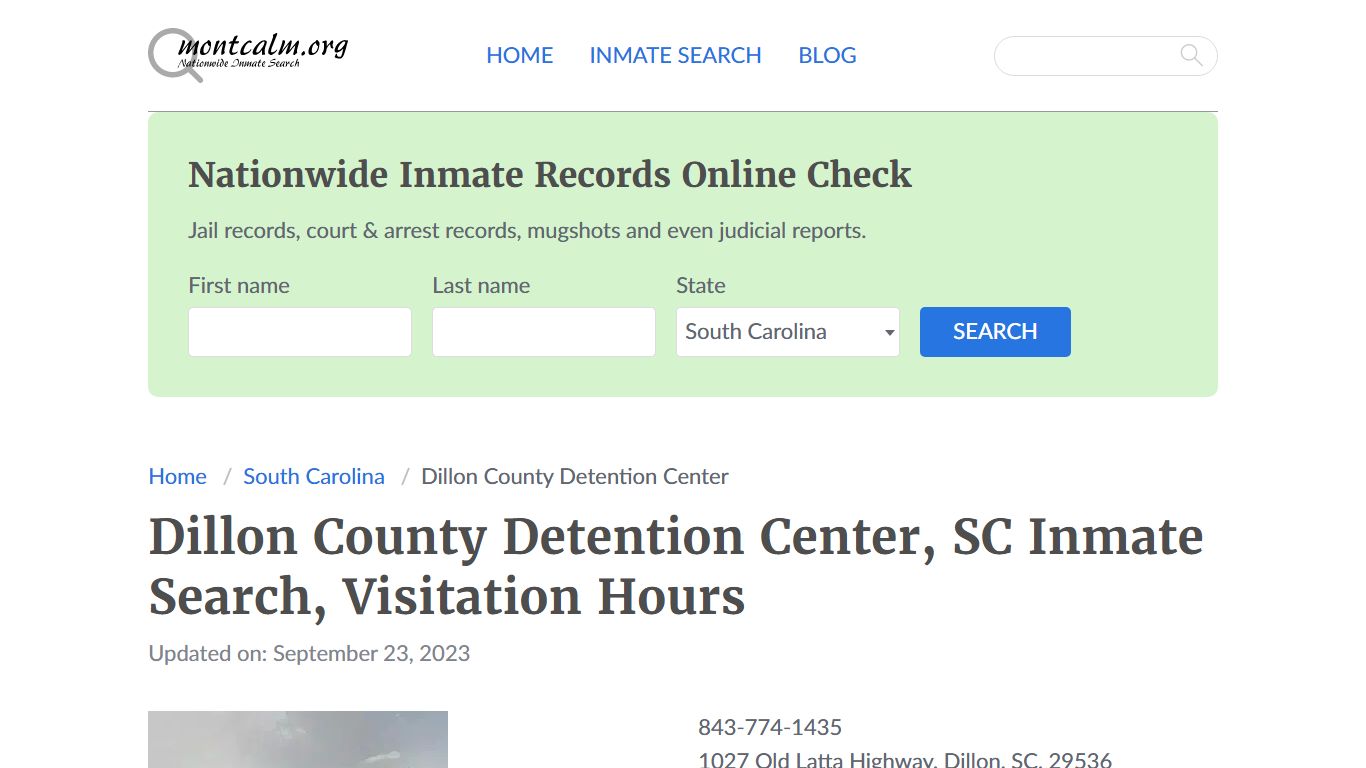 Dillon County Detention Center, SC Inmate Search, Visitation Hours
